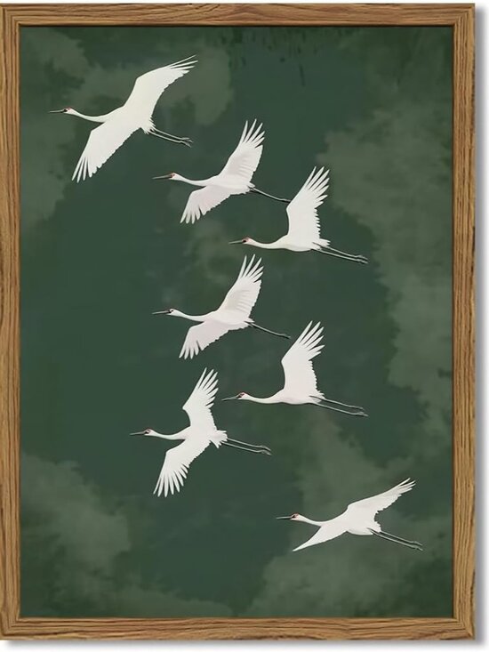 Other - Framed Japanese Flying Cranes Wall Art, Vintage Bird Pictures Wall Decor Paintin